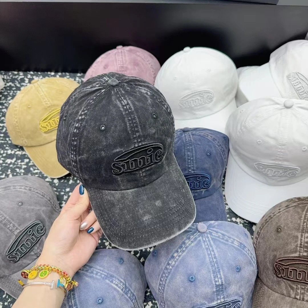 Sinie Hats Washed denim embroidered-logo baseball cap — Black