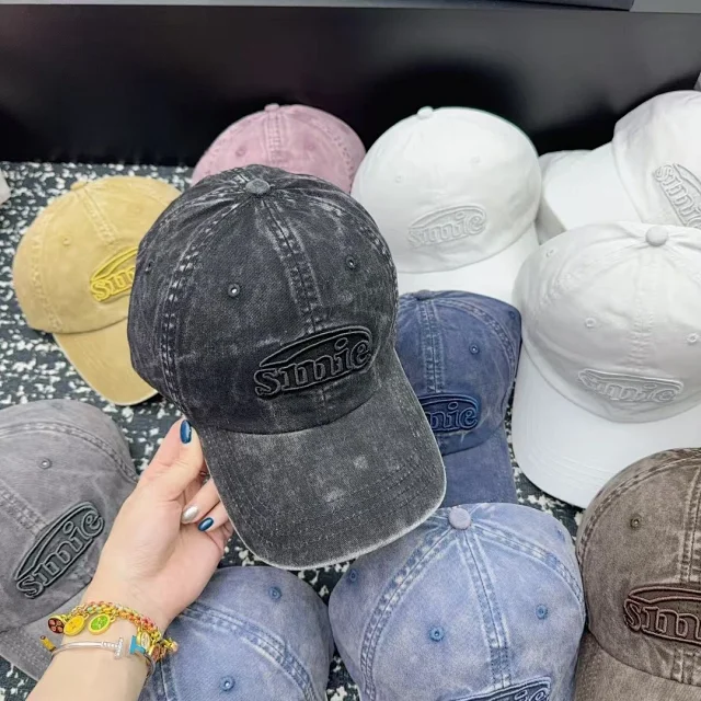Sinie Hats Washed denim embroidered-logo baseball cap product detail image 9