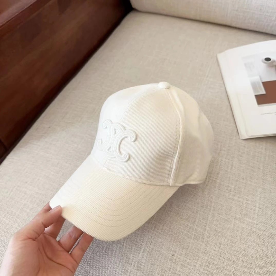 Corduroy Baseball Cap Black Beige White Embroidered Logo Casual Hat