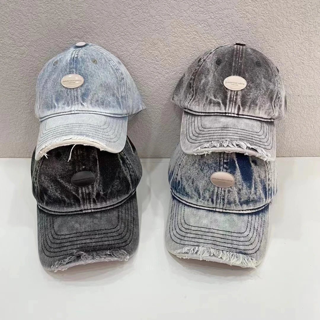 Denim Baseball Cap Distressed Washed Blue Gray Vintage Dad Hat