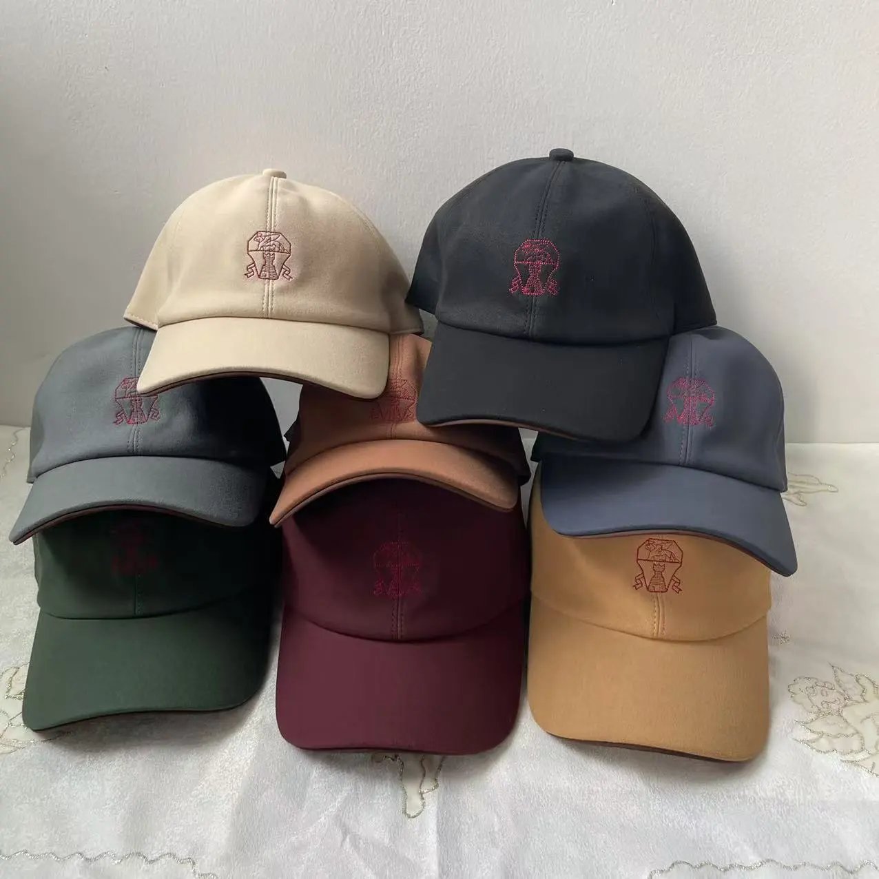 Embroidered Logo Baseball Cap Beige Black Gray Olive Burgundy Tan Casual