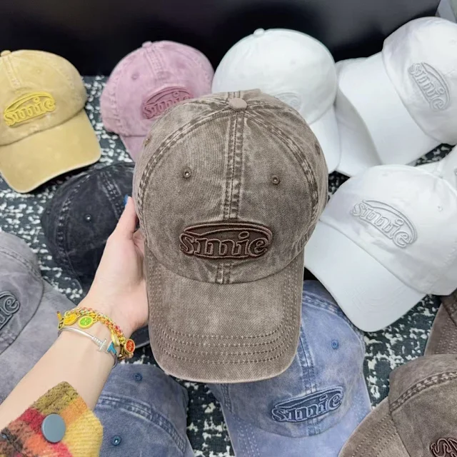 Sinie Hats Washed denim embroidered-logo baseball cap product detail image 14