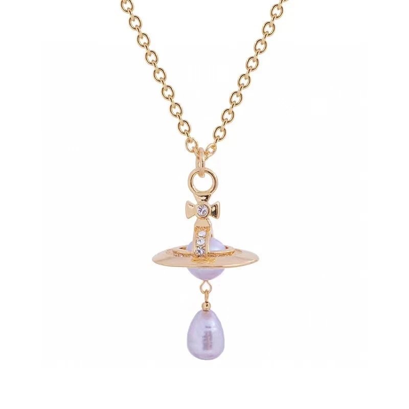 Vivienne Westwood Orb Gold Lavender Pearl Hoop Earrings