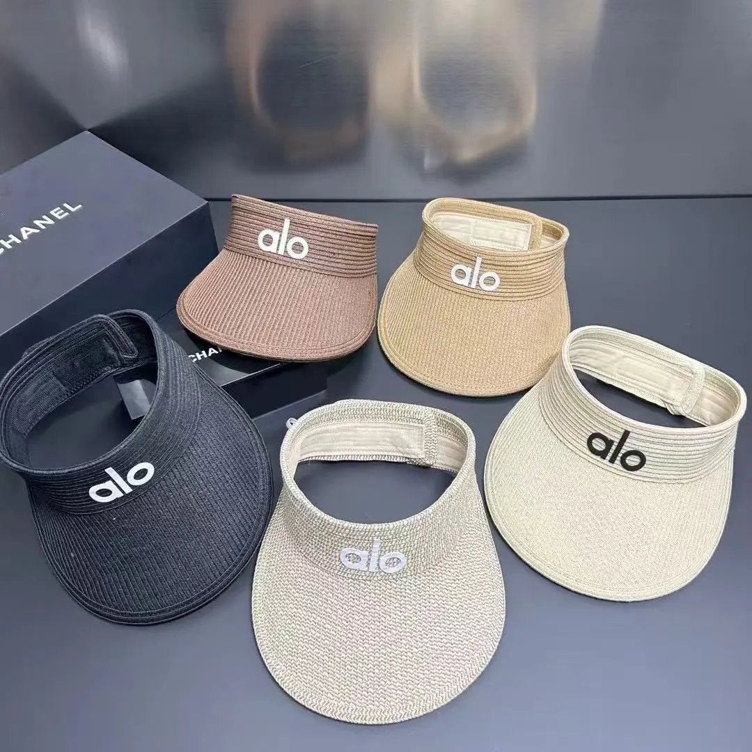 Alo Logo Embroidered Corduroy Visor Hat Beige Tan Black Cream Casual Sun Visor