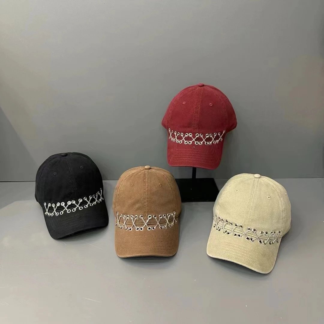 Corduroy Baseball Cap Black Brown Red Beige Embroidered Eyelet Strap Style