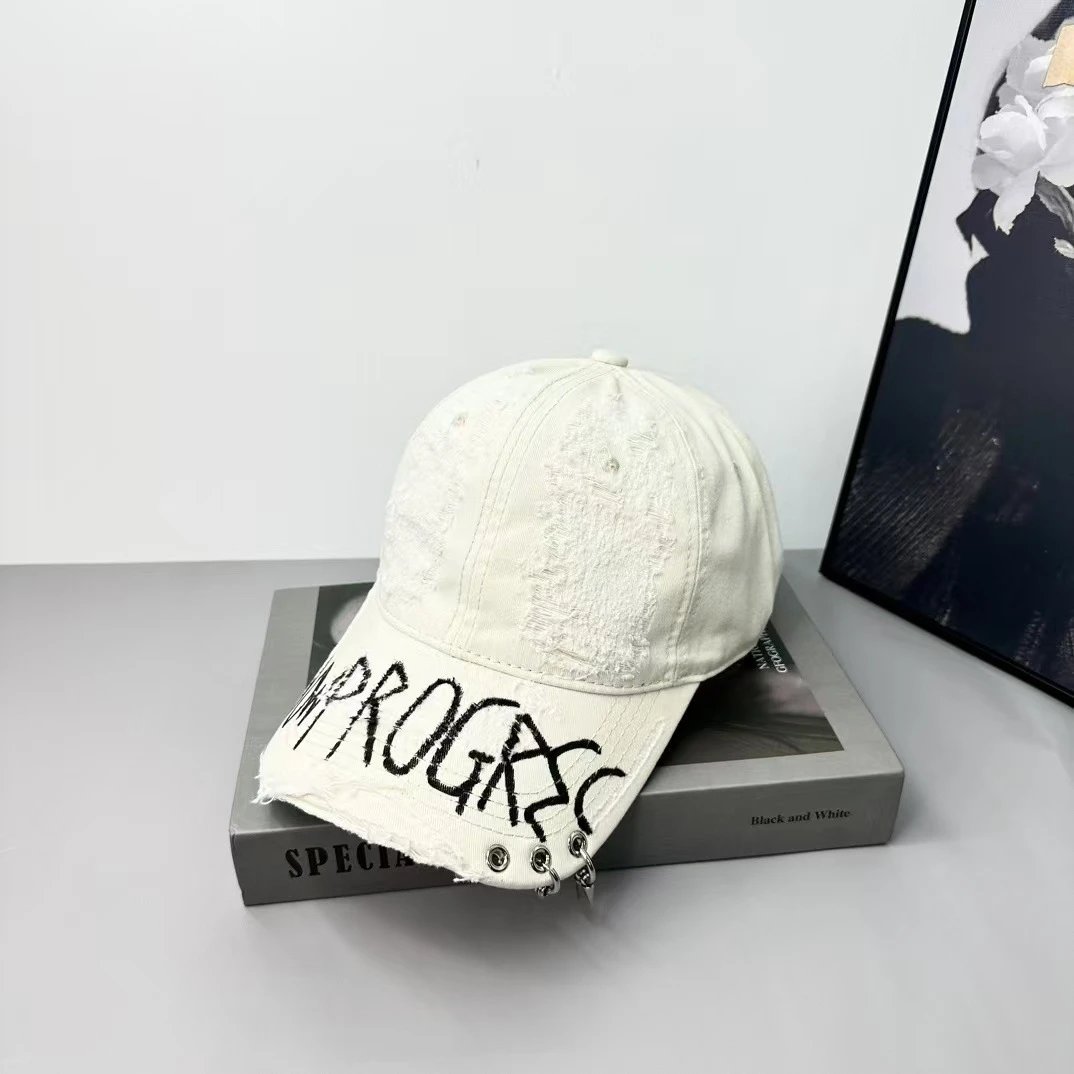 Distressed Denim Baseball Cap Off White Graffiti Style