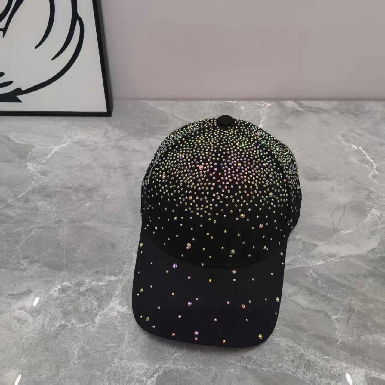 Rhinestone Embellished Baseball Cap Pink Beige White Black Sparkly Glam
