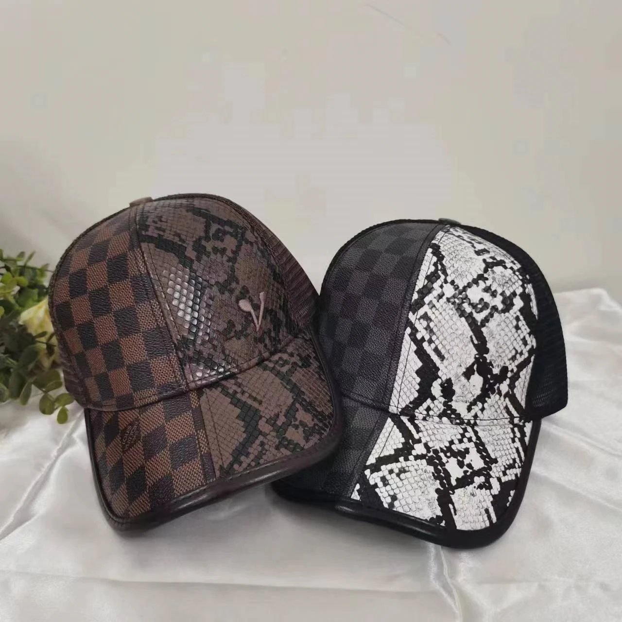 Louis Vuitton Monogram Snake Print Black White Patchwork Trucker Cap