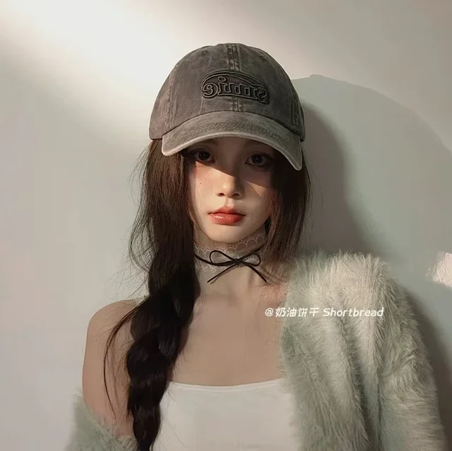 Sinie Hats Washed denim embroidered-logo baseball cap product detail image 6