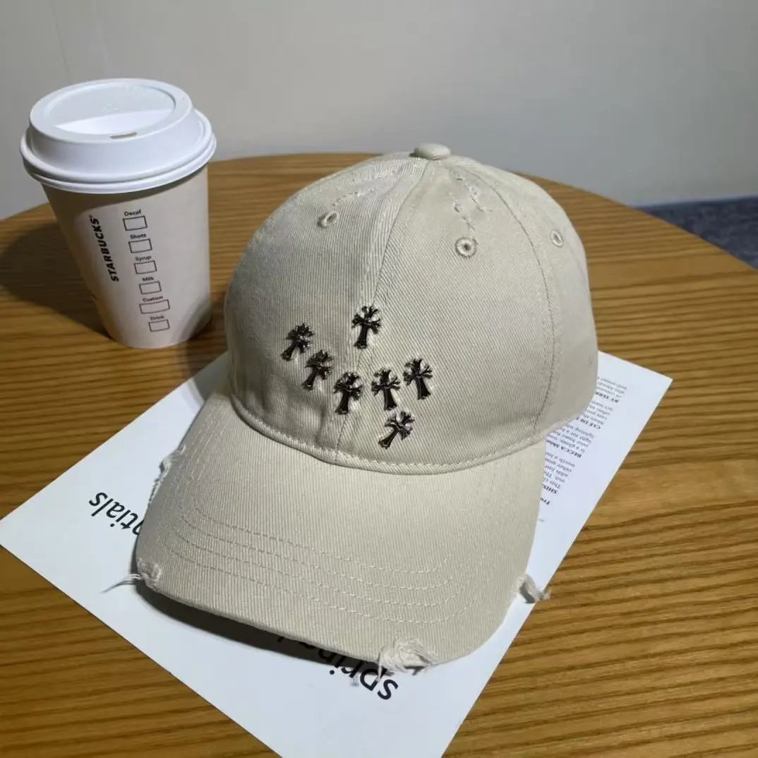 Distressed Baseball Cap with Embroidered Cross Motif Five Colors Streetwear