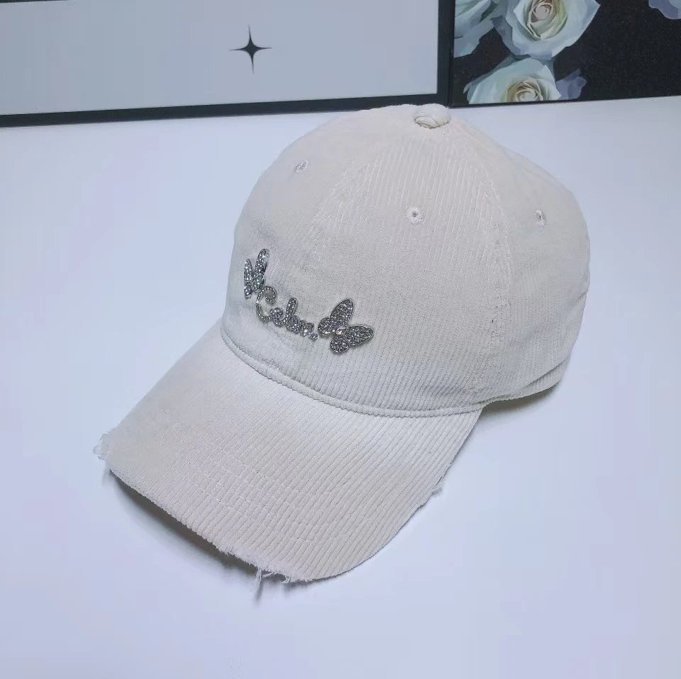 Unbranded Hats Corduroy baseball cap with rhinestone butterfly decoration image 5