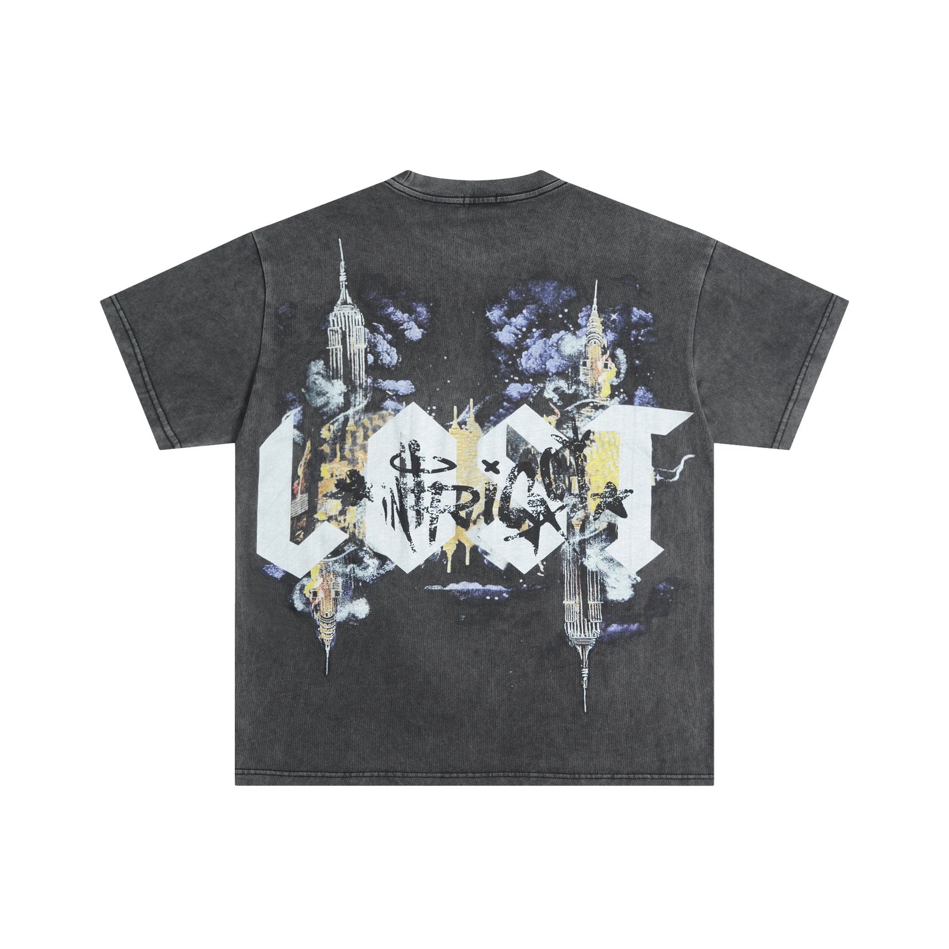Graphic Tee Dark Gray Gothic Skull And Angel Print T-Shirt
