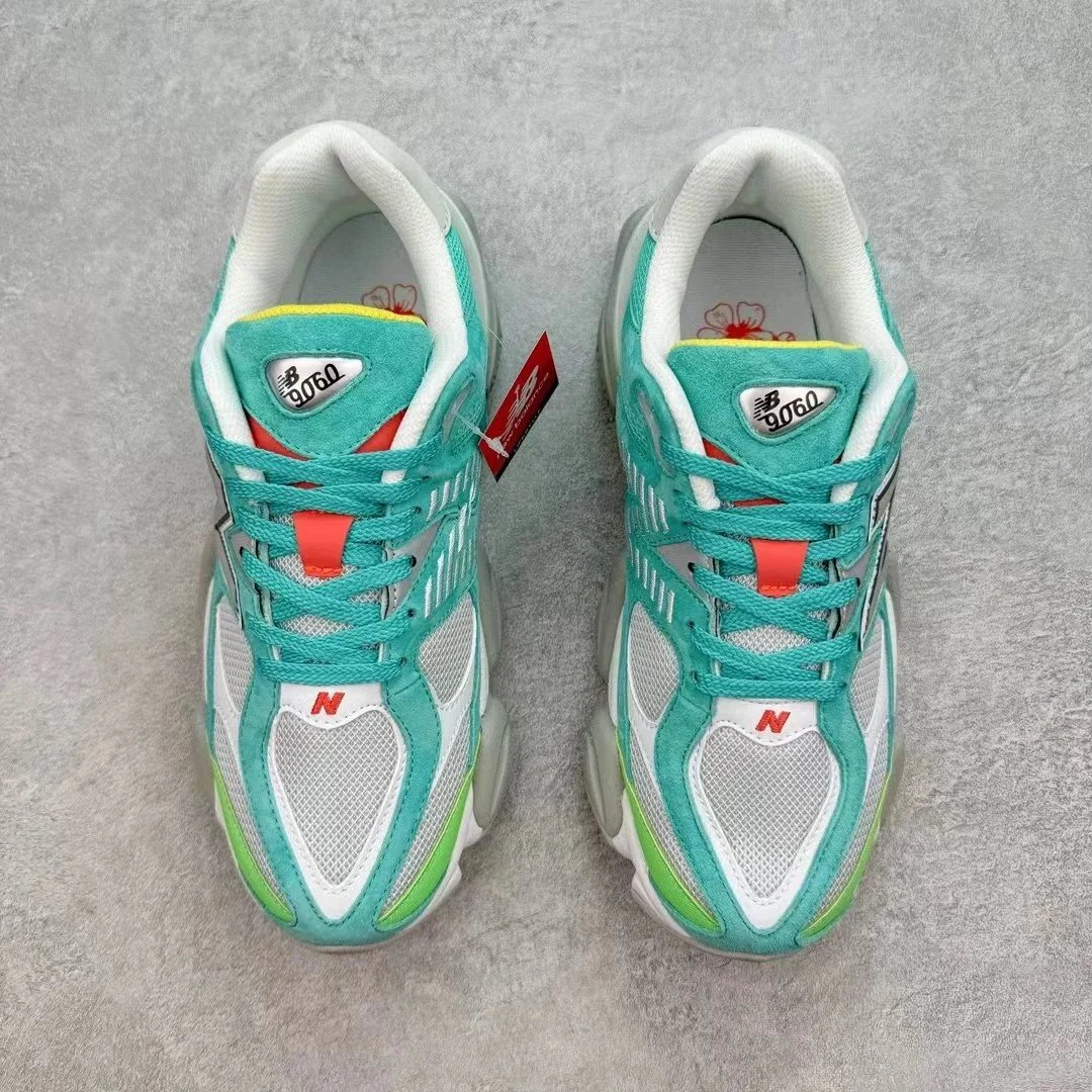 New Balance 9060 Teal Lime White Chunky Sneakers