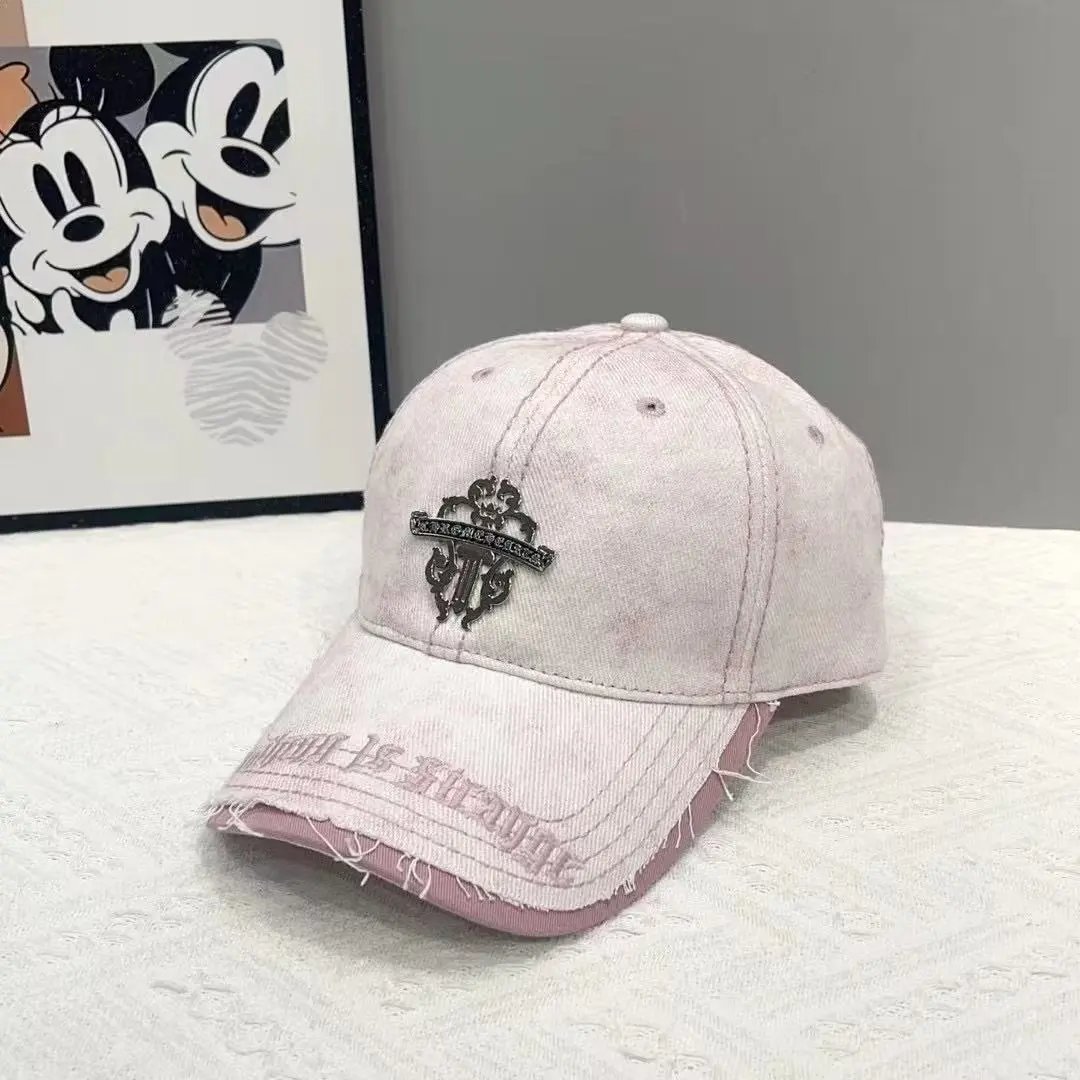 Unbranded Hats Distressed embroidered crest baseball cap — Pink