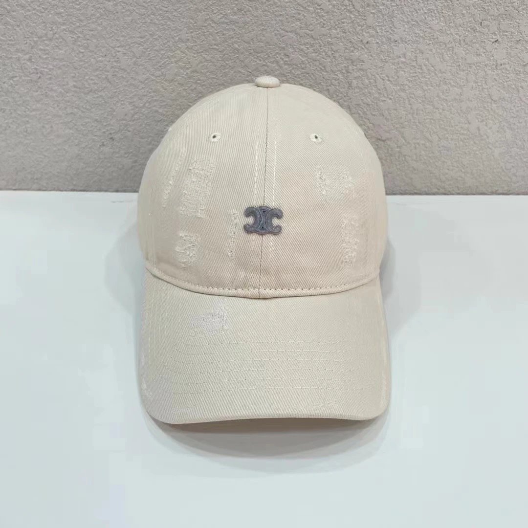 Celine Hats Triomphe Logo Distressed Baseball Cap image 4