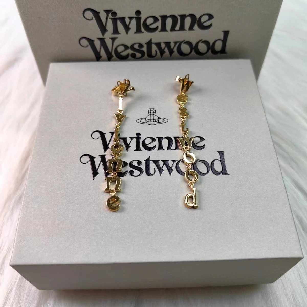 Vivienne Westwood Gold Letter Chain Drop Earrings