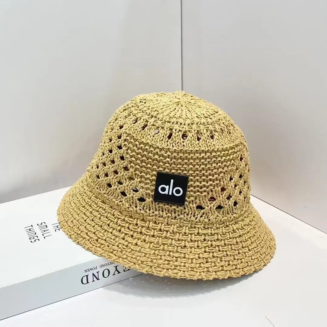 Alo Hats Open-Knit Bucket Hat — Camel color