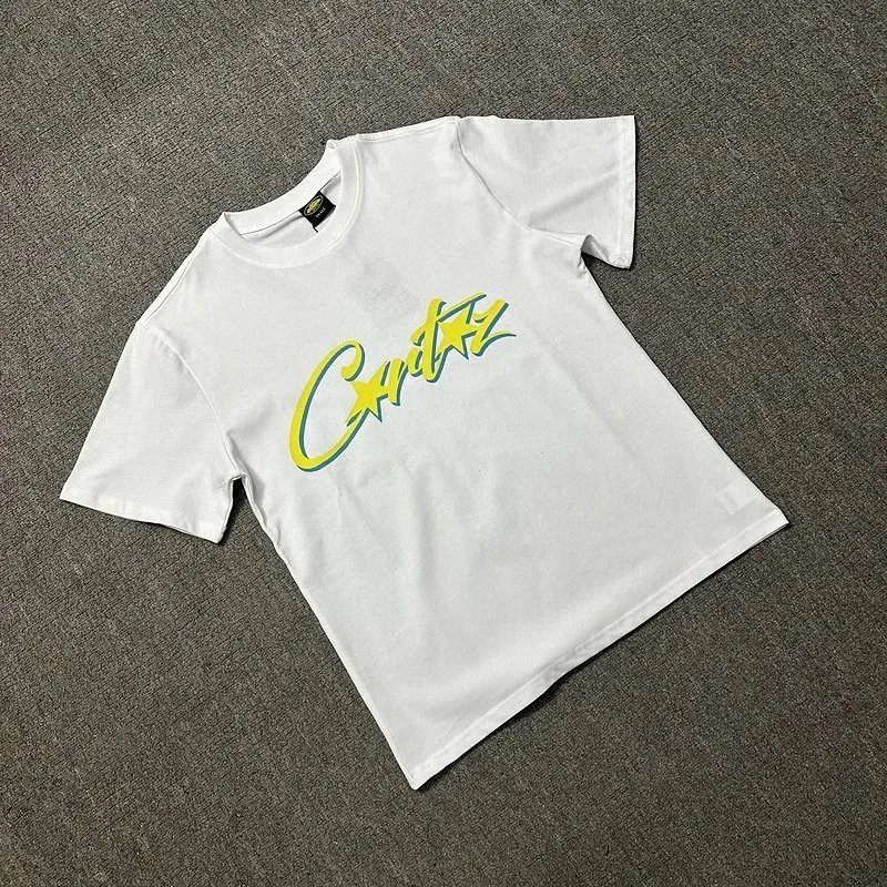 Black T-Shirt with Neon Green Yellow Script Logo Casual Tee