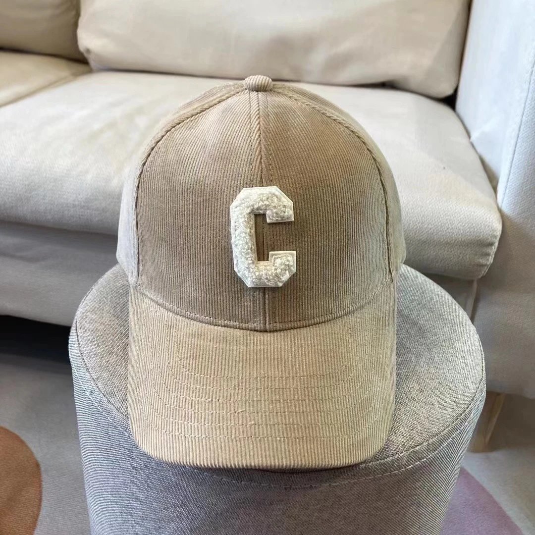 Unbranded Hats Corduroy Baseball Cap with Chenille C Patch — Dark khaki color