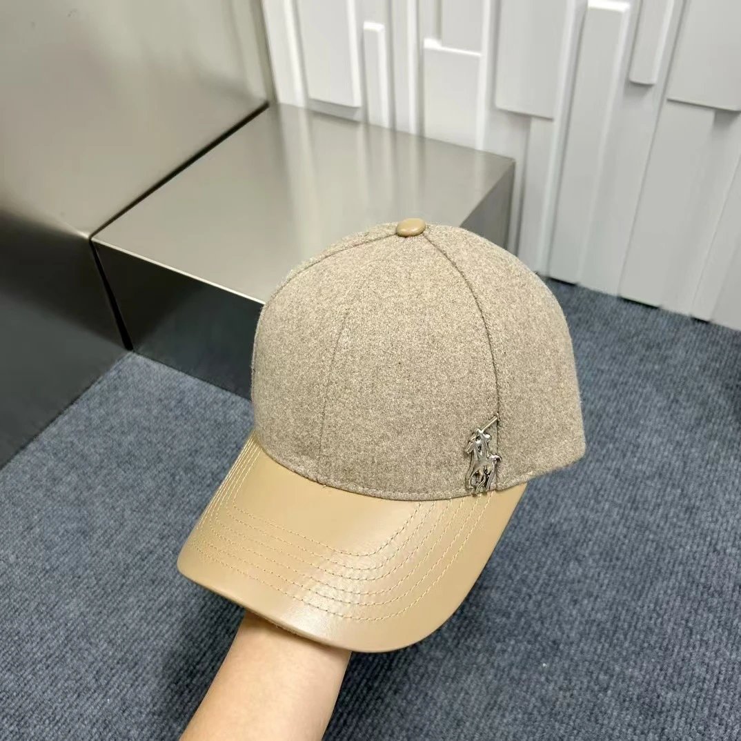 Unbranded Hats Wool-Blend Baseball Cap with Faux Leather Brim and Horse-Rider Metal Emblem image 4
