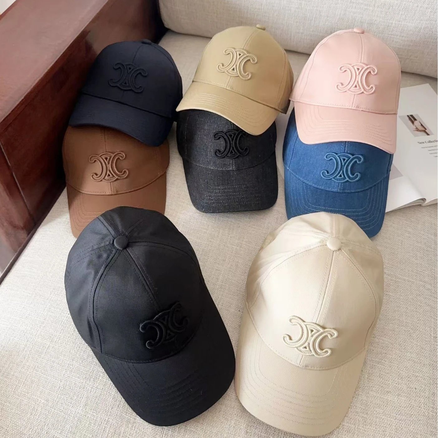Celine Logo Embroidered Beige Pink Black Brown Navy Denim Baseball Cap