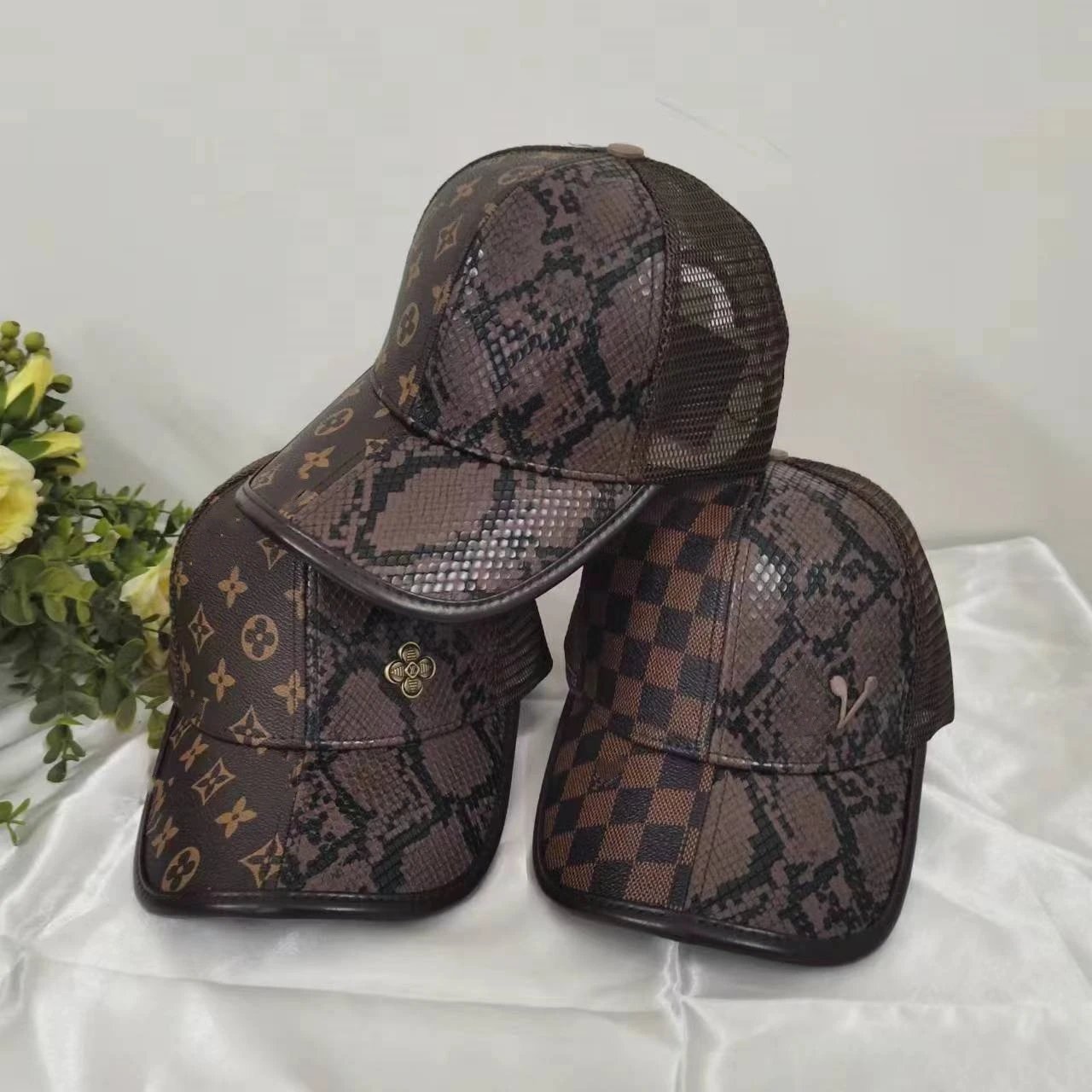 Louis Vuitton Monogram Snake Print Black White Patchwork Trucker Cap