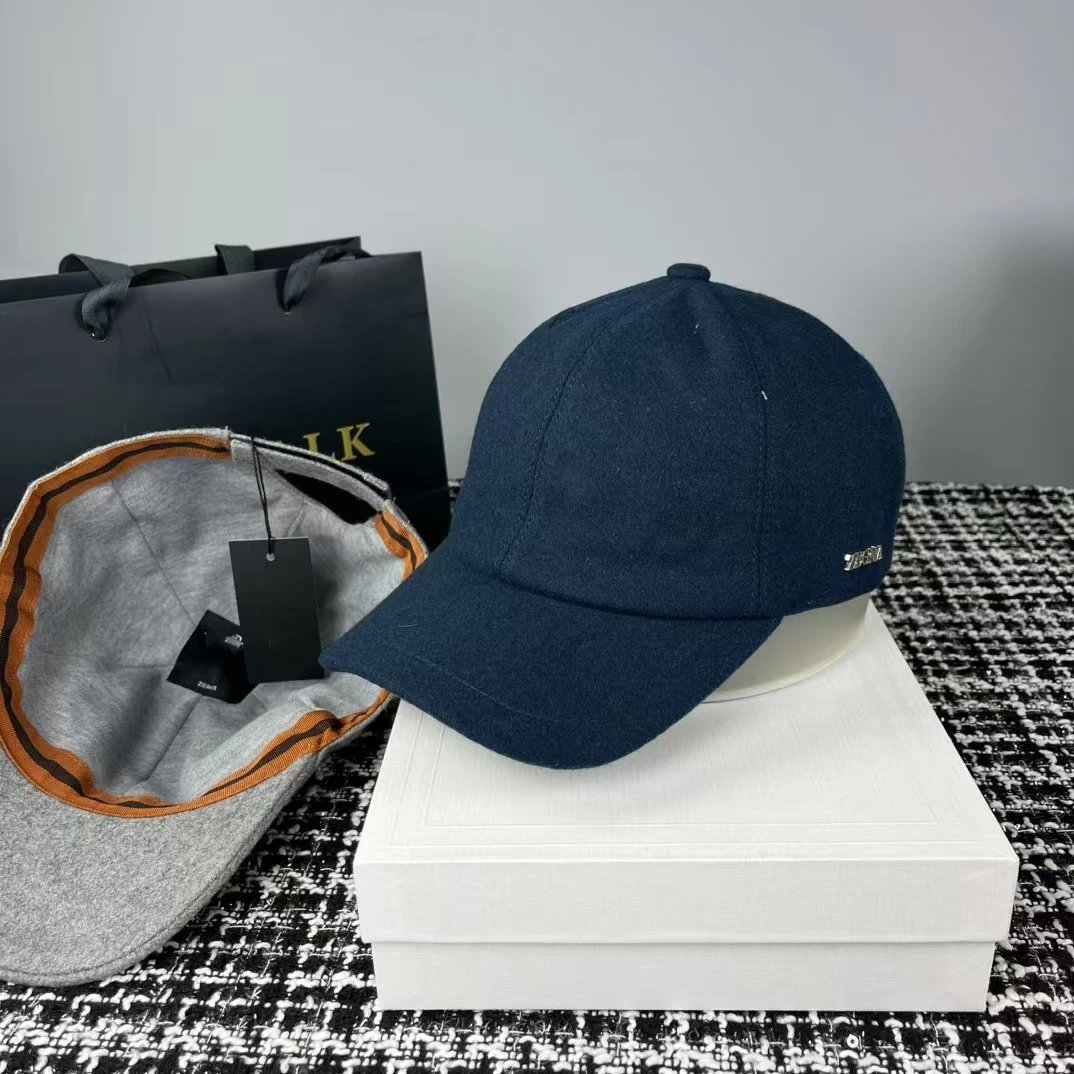 ZEGNA Hats Wool baseball cap with metal logo plaque — Sea blue