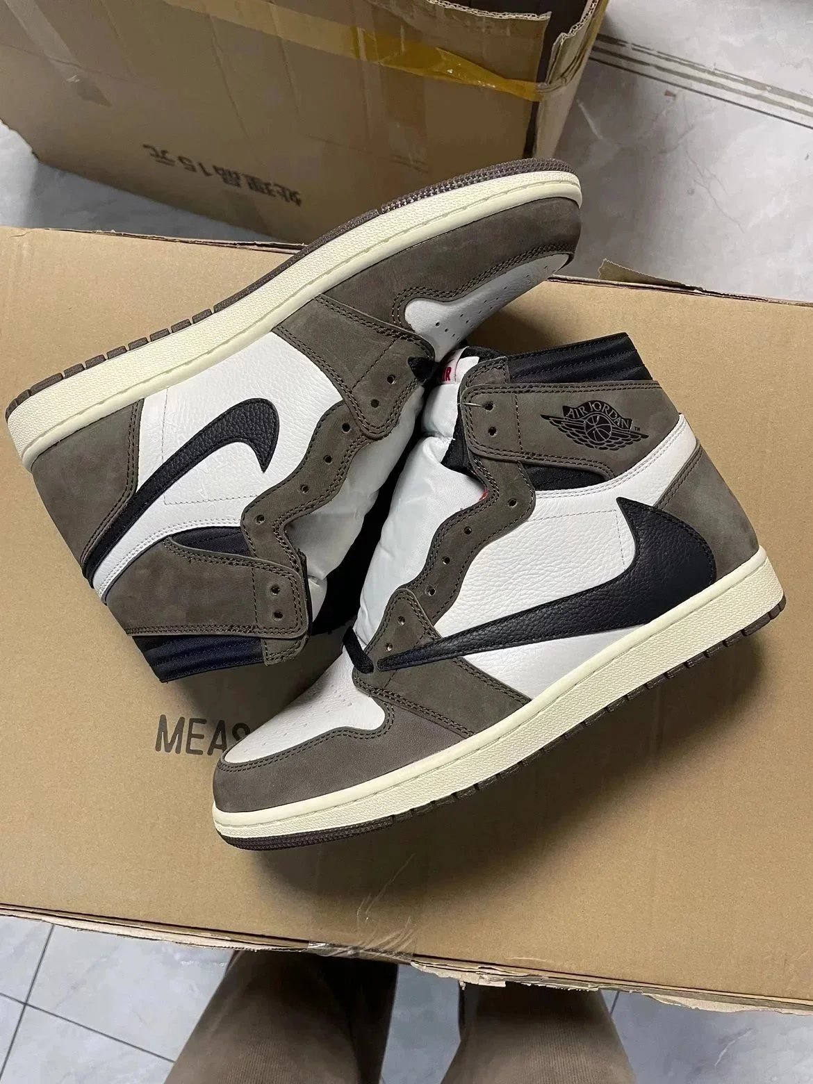 Air Jordan 1 Mocha Grey White Brushstroke High Top Sneakers