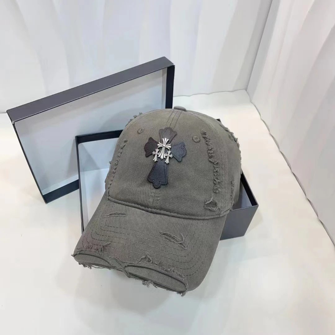 Distressed Baseball Cap with Cross Embroidery Beige White Black Gray Pink Casual Hat