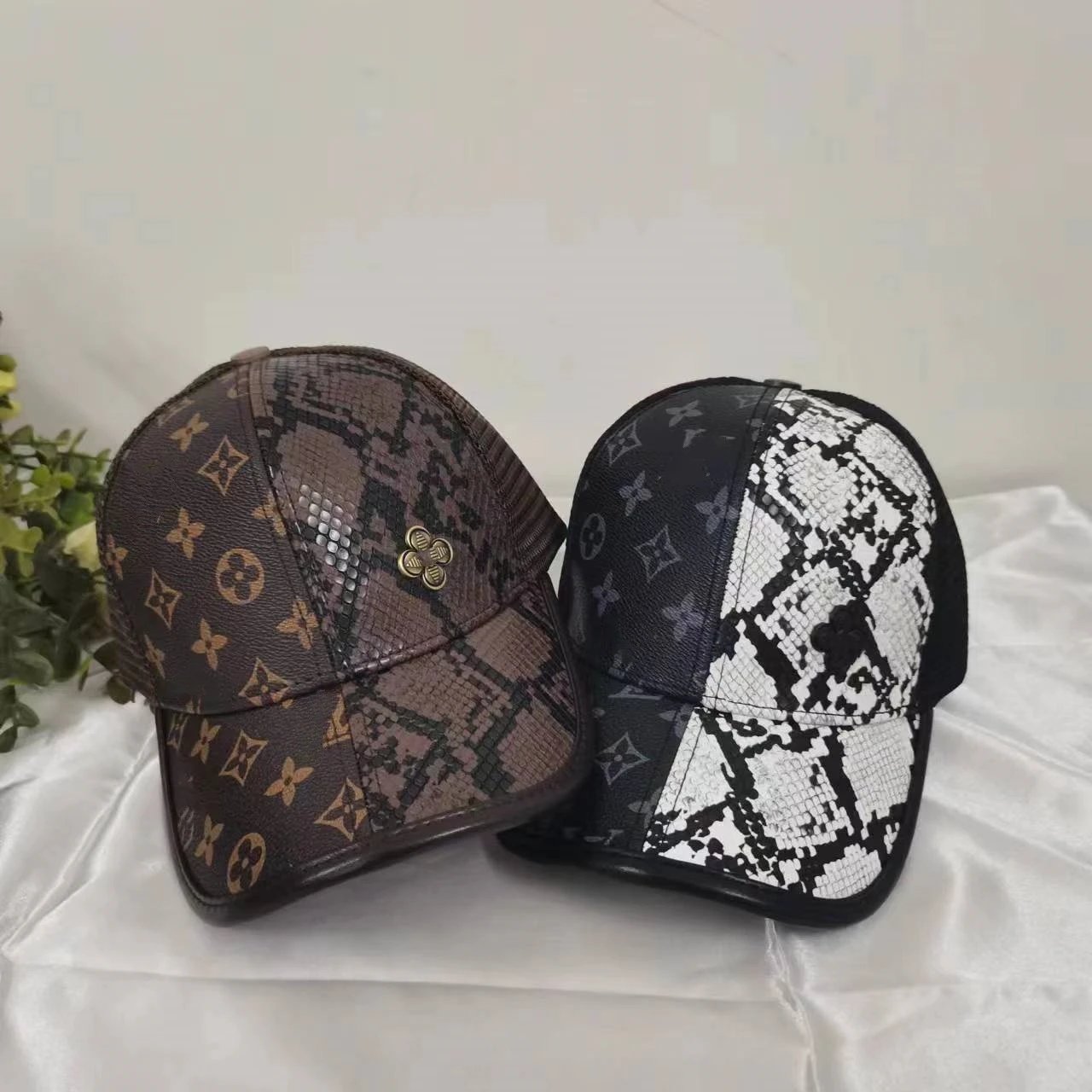 Louis Vuitton Monogram Snake Print Black White Patchwork Trucker Cap