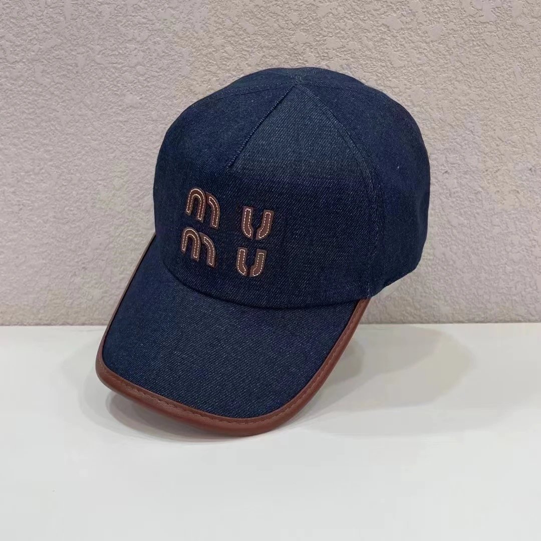 Miu Miu Denim Navy Brown Embroidered Baseball Cap