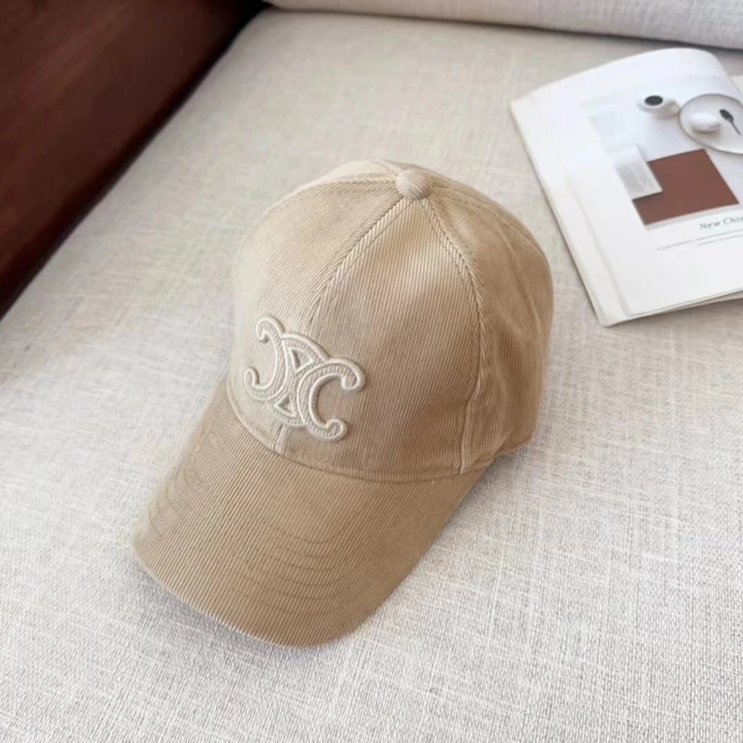 Corduroy Baseball Cap Black Beige White Embroidered Logo Casual Hat
