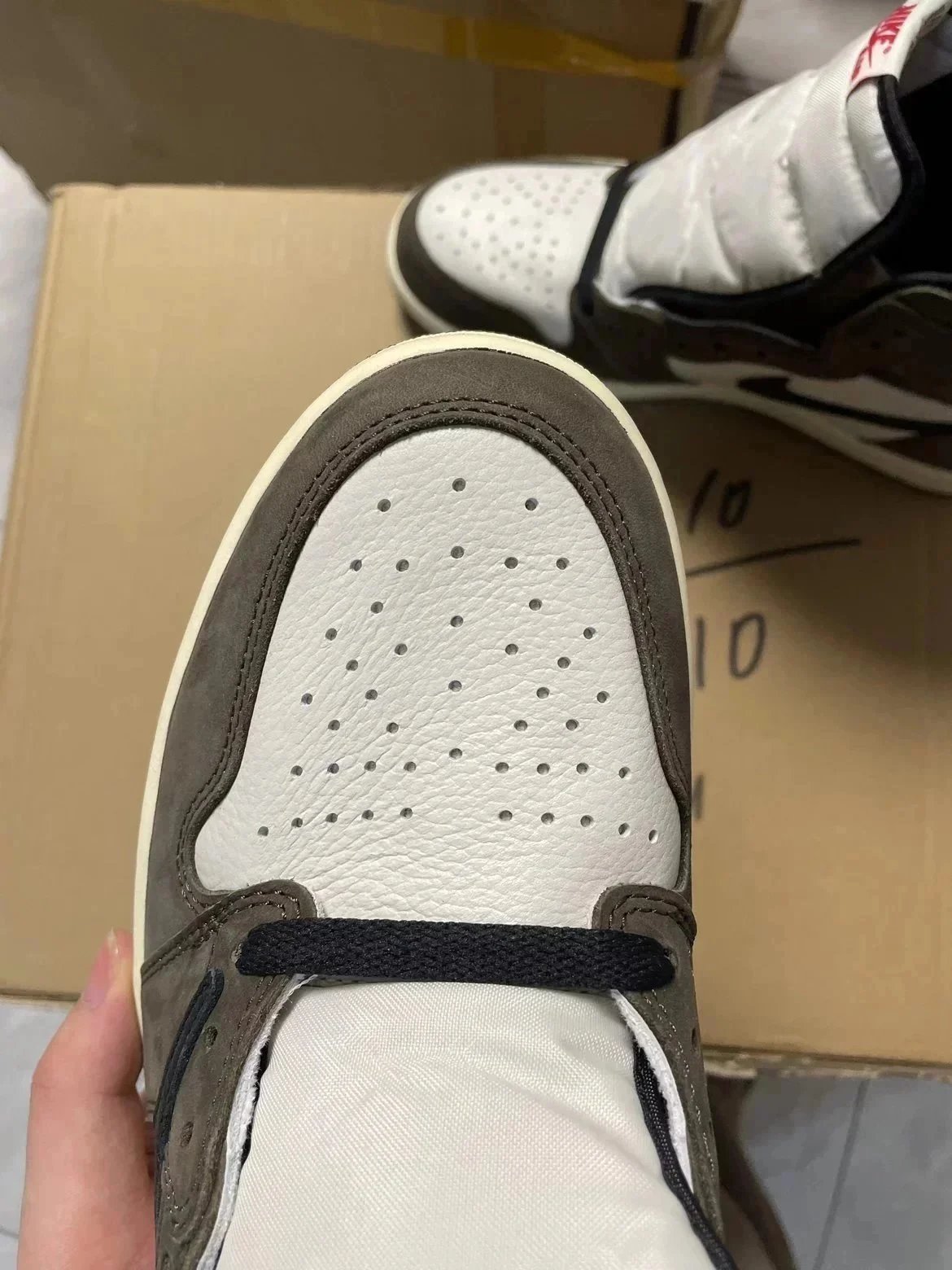 Air Jordan 1 Mocha Grey White Brushstroke High Top Sneakers