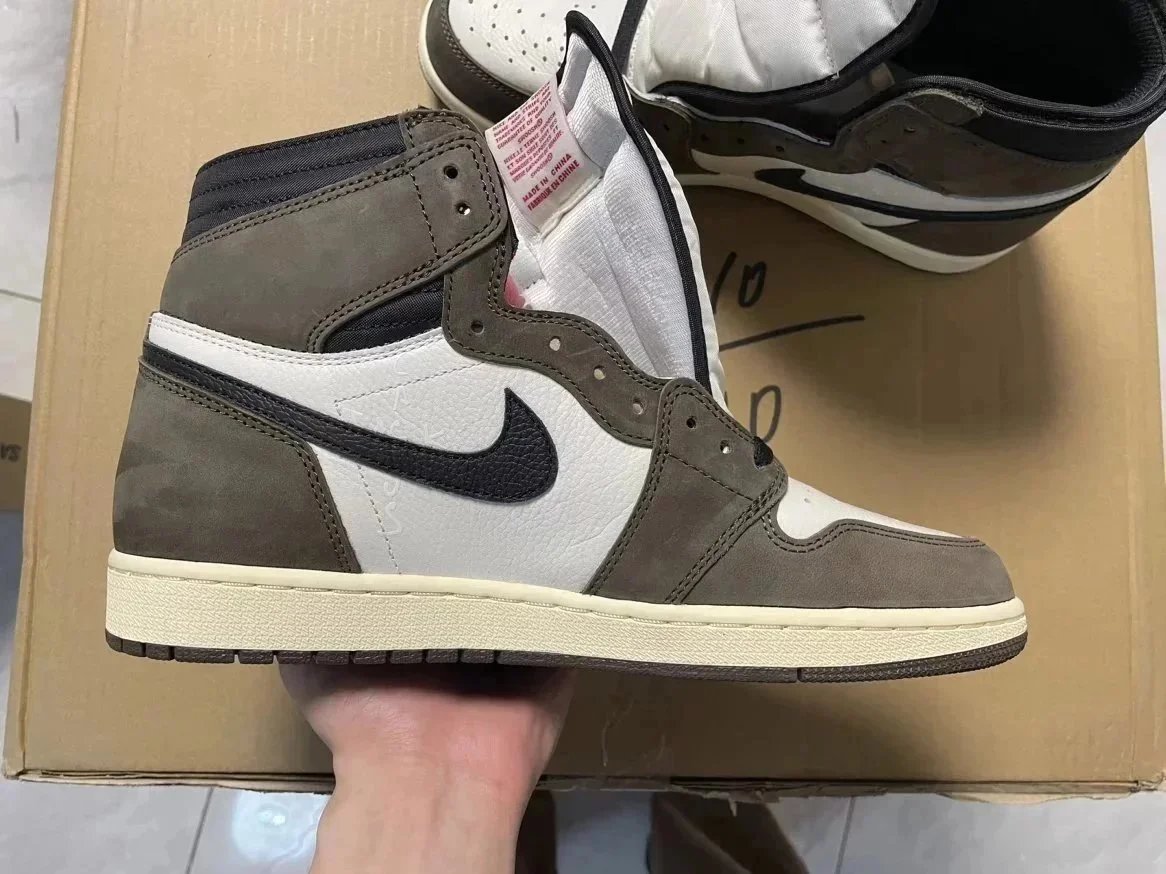 Air Jordan 1 Mocha Grey White Brushstroke High Top Sneakers