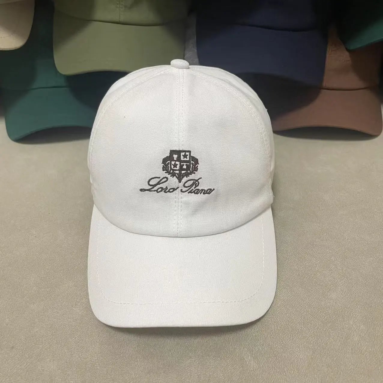 Loro Piana Hats Embroidered Crest Baseball Cap — White and red