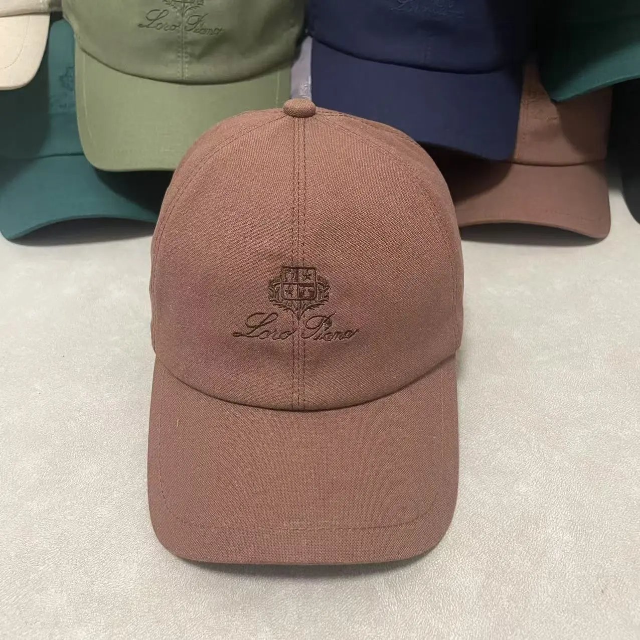 Loro Piana Hats Embroidered Crest Baseball Cap — camel red