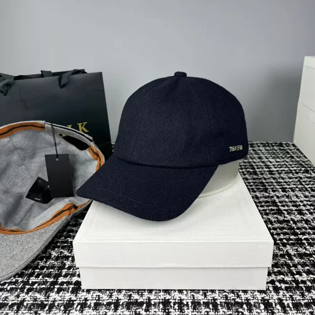 ZEGNA Hats Wool baseball cap with metal logo plaque product detail image 2