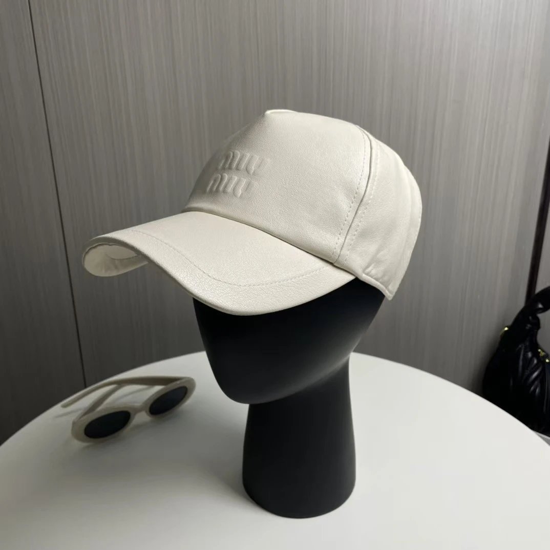 Miu Hats Embossed Logo Leather Baseball Cap image 5