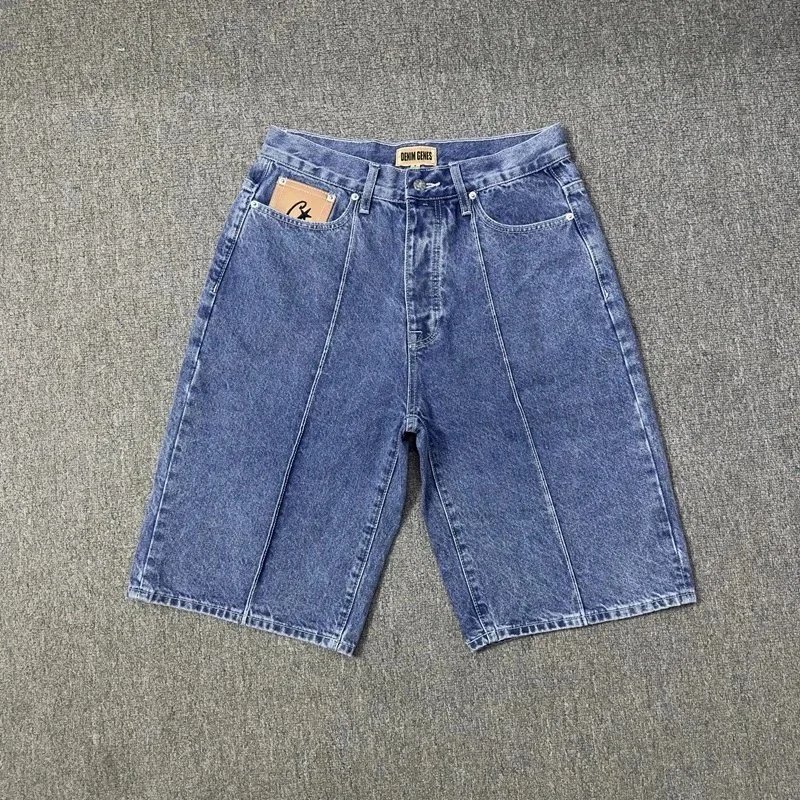 Denim Shorts Blue Embroidered Star Moon Baggy