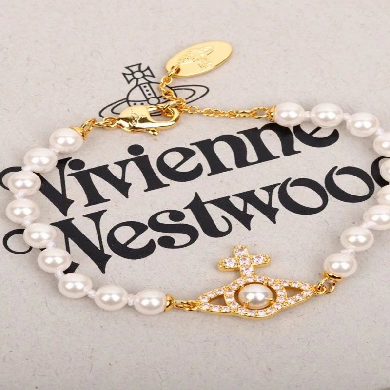 Pearl Crystal Cross Charm Bracelet White Elegant Jewelry