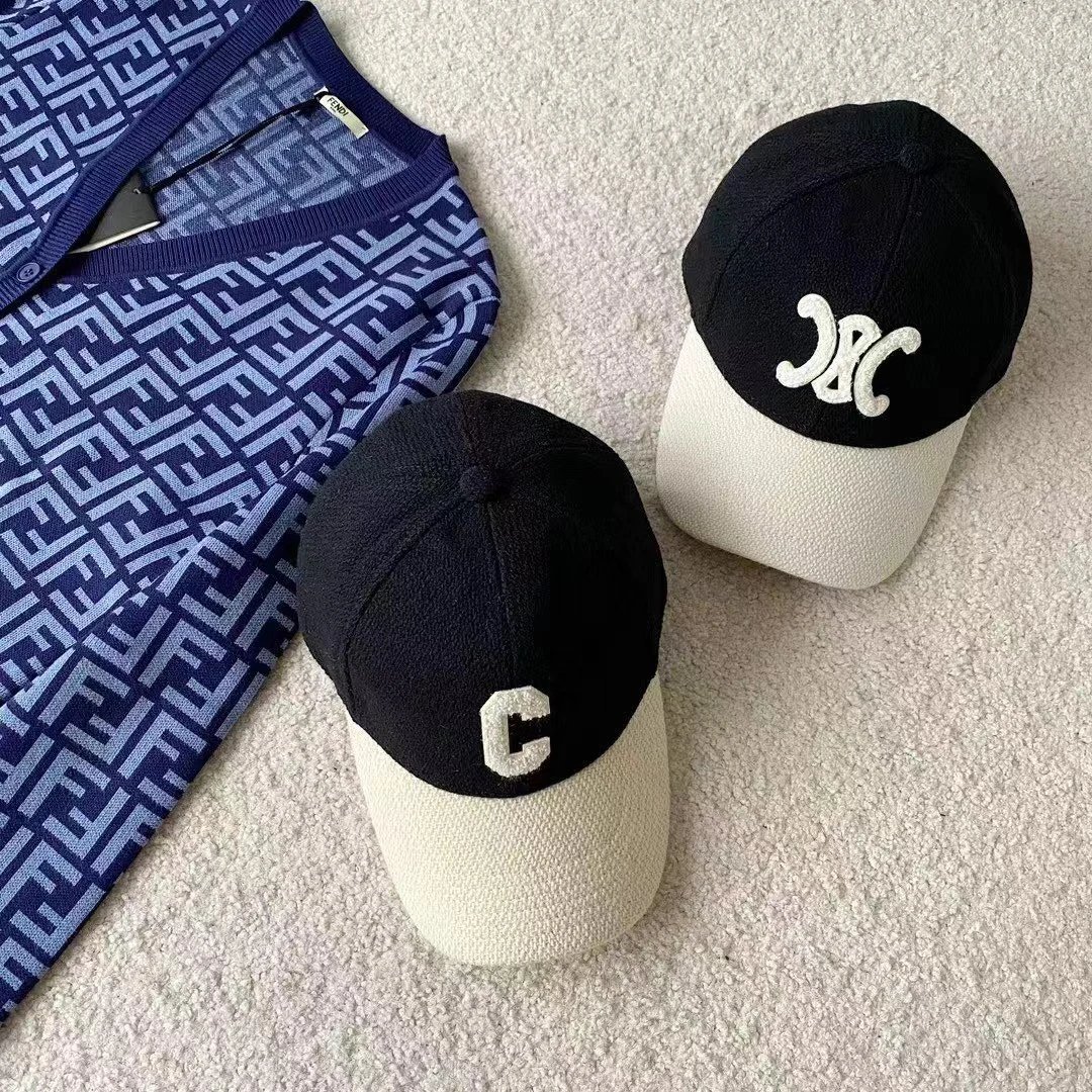 Two Tone Baseball Cap Black Beige Embroidered Logo Streetwear