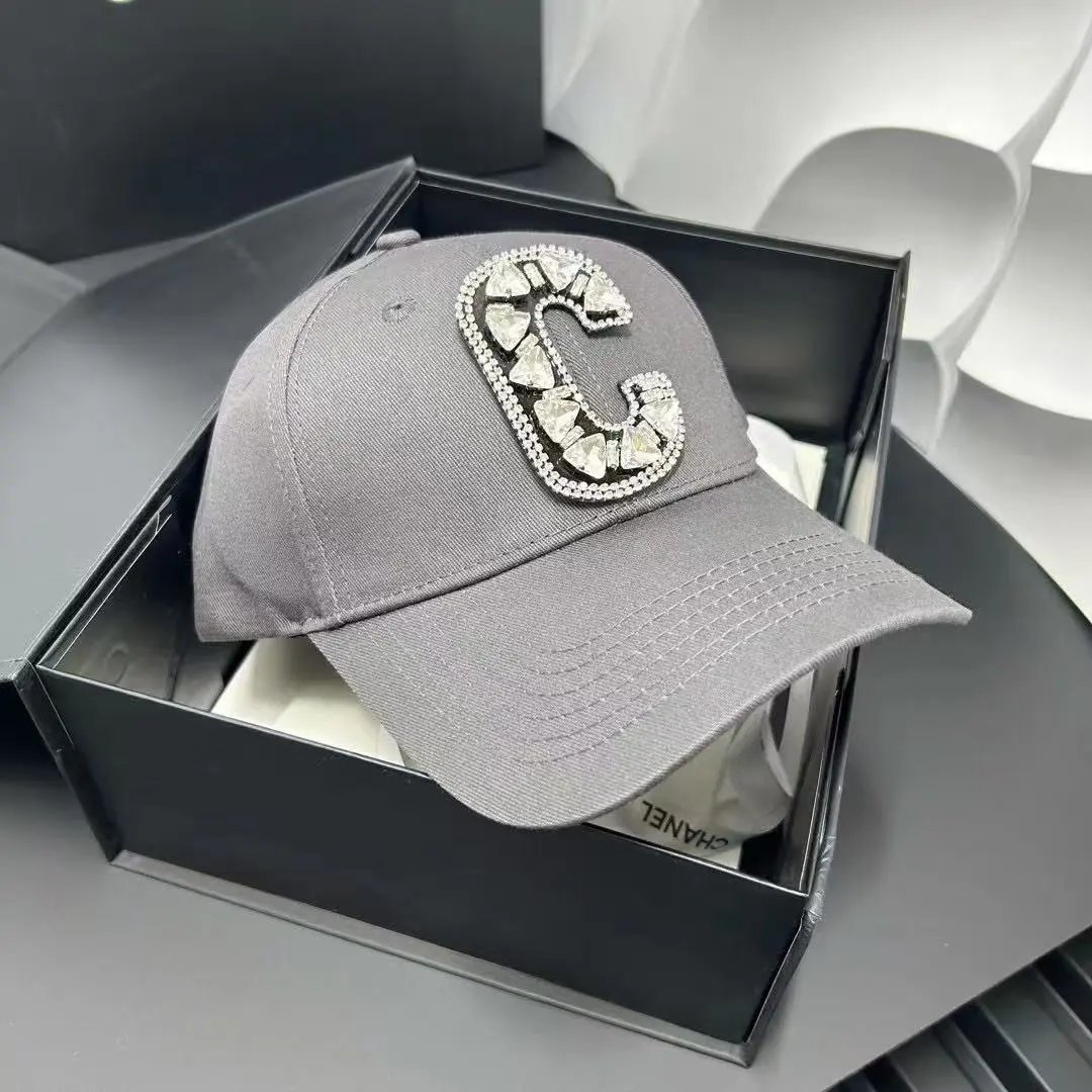 Chanel Hats Rhinestone C Letter Baseball Cap — gray