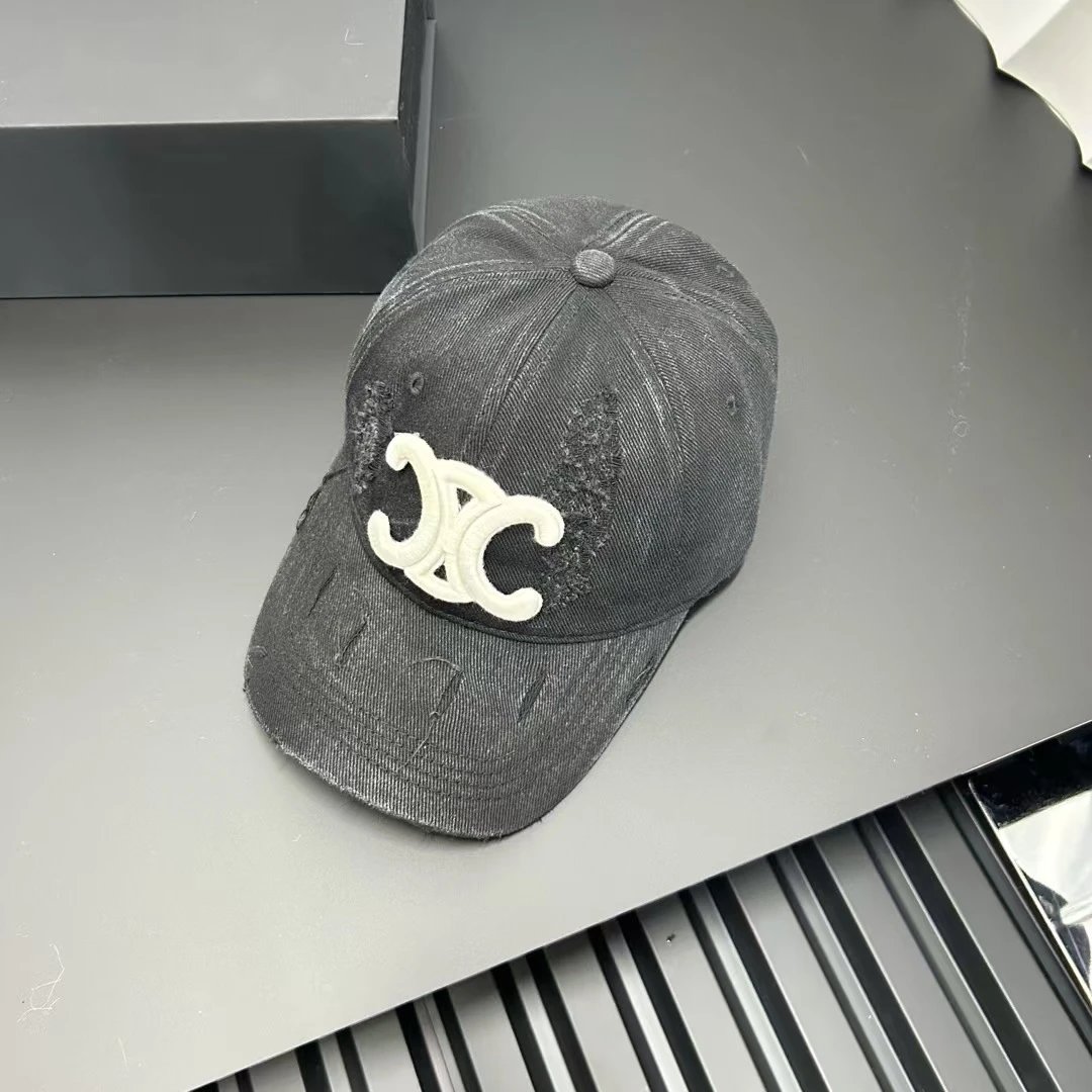 Chanel CC Logo Distressed Cotton Baseball Cap