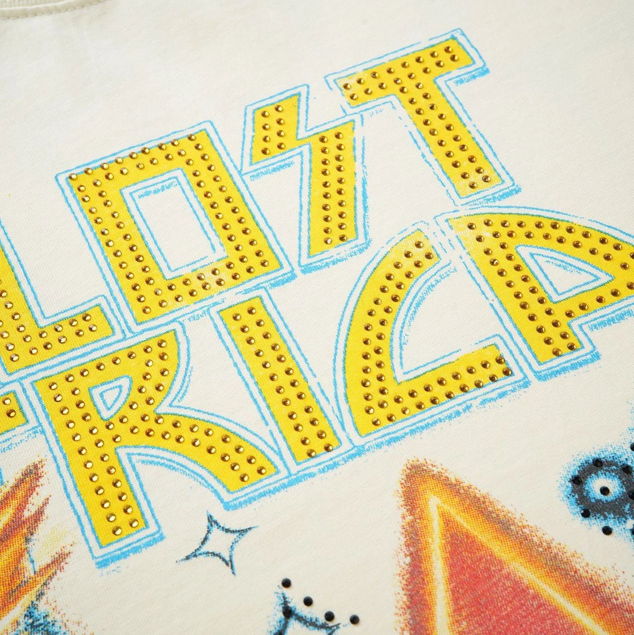 Graphic Tee Cream Yellow Studded Bold Letter Print Casual T-Shirt