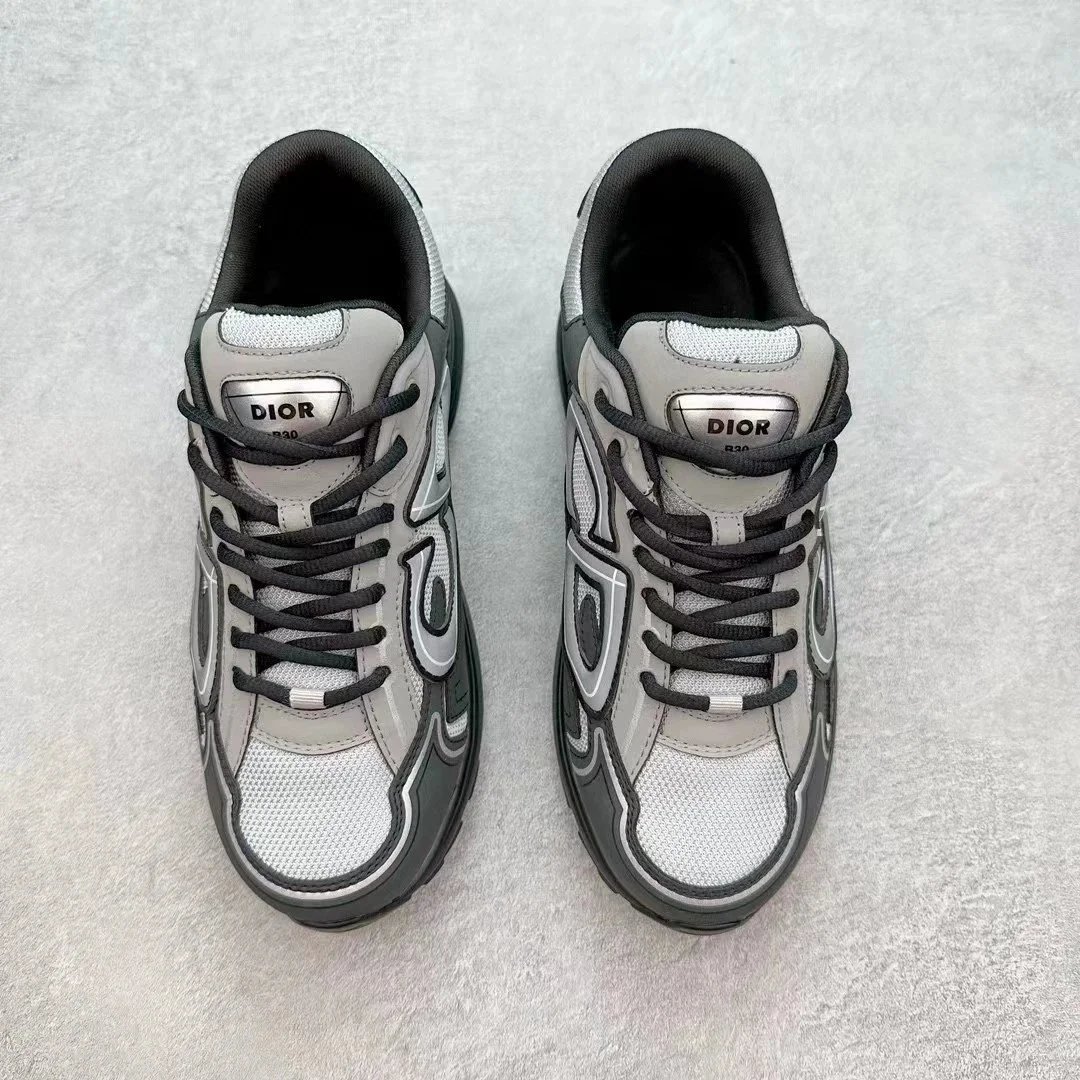 Dior B23 Gray Black Mesh Leather Sneakers