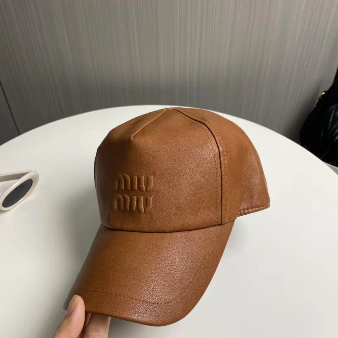 Miu Hats Embossed Logo Leather Baseball Cap image 3