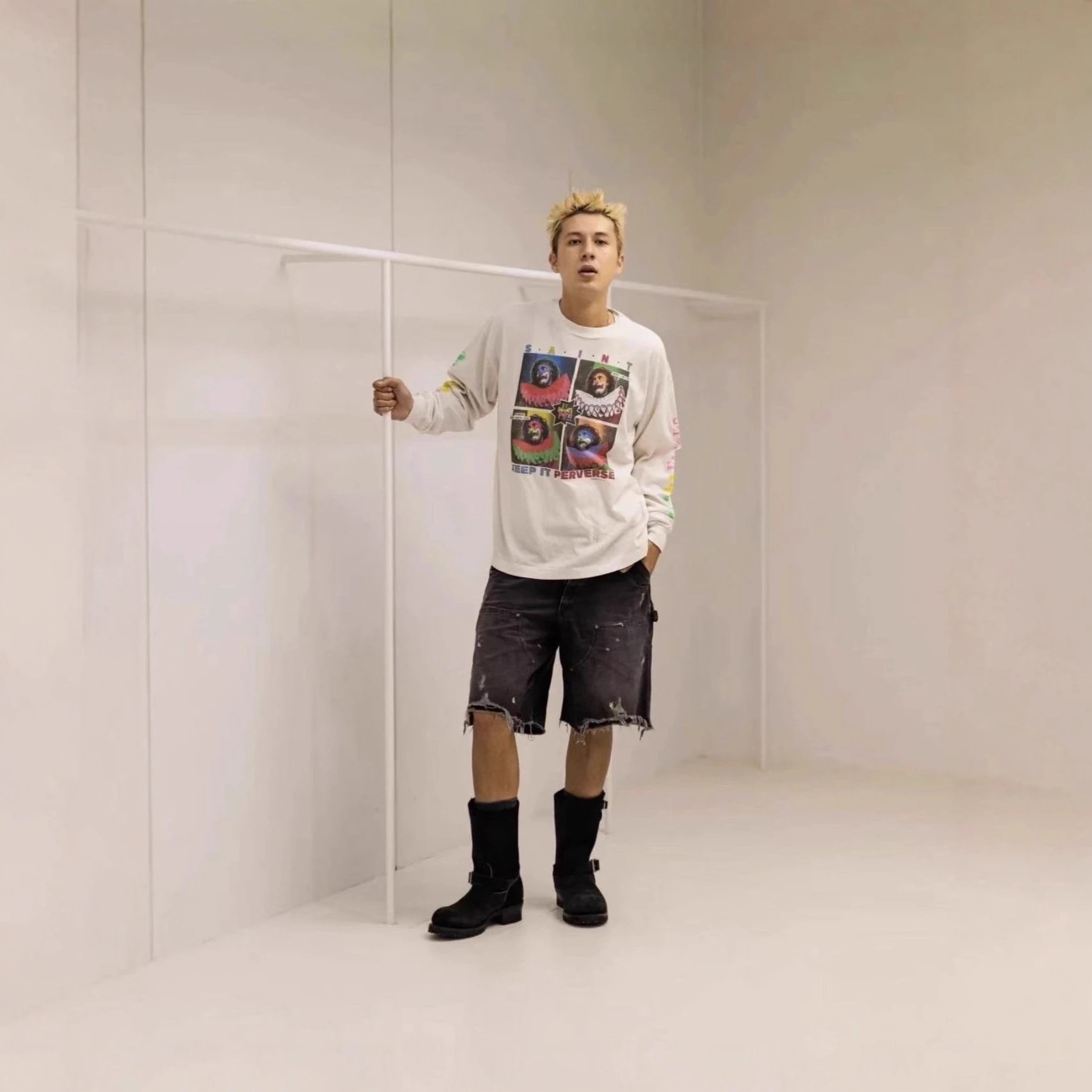 Saint Laurent Graphic Print Off-White Long Sleeve Tee Streetwear