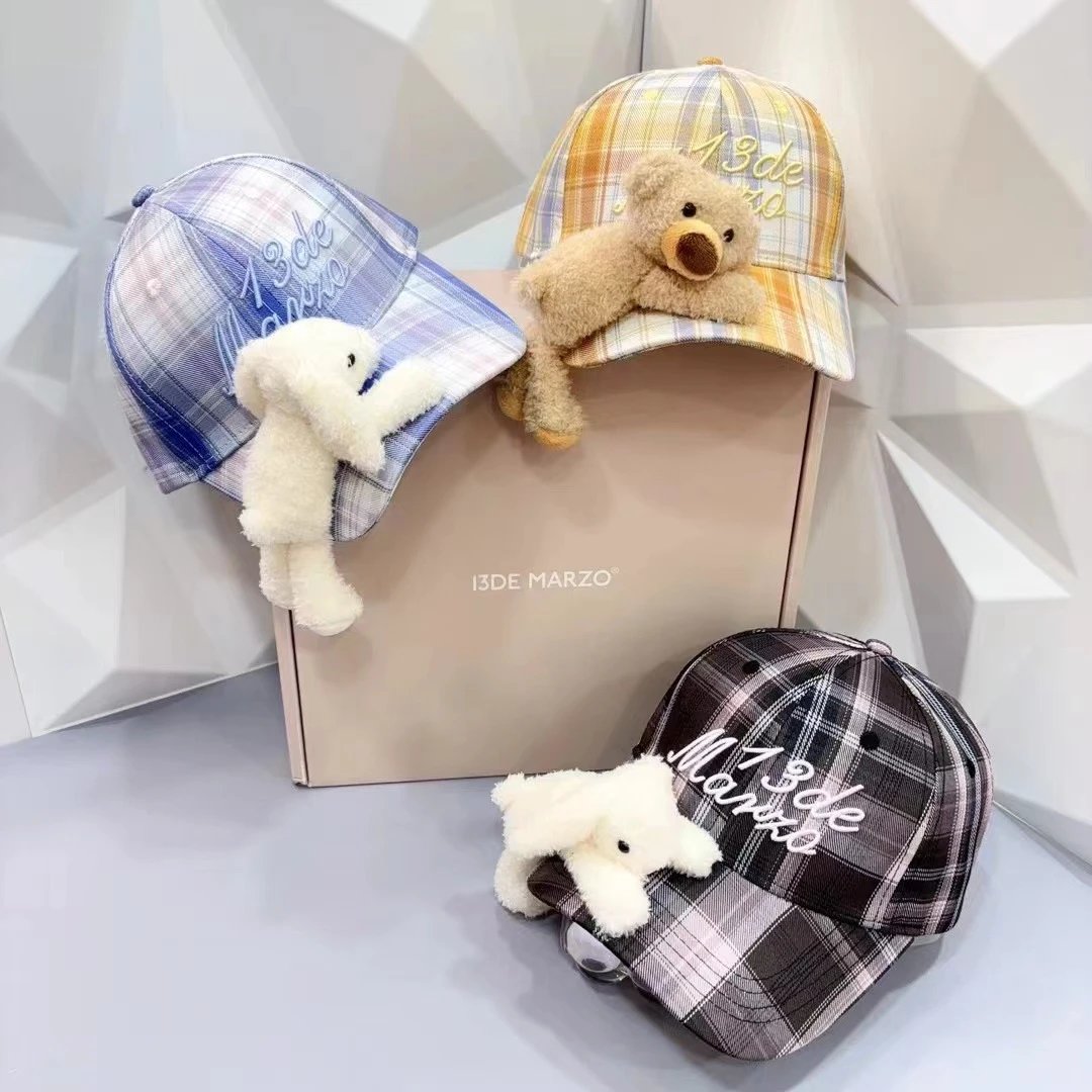 13DE MARZO Plaid Cap Black White Blue Yellow Casual Baseball Hats