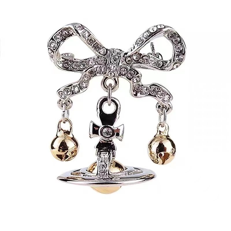 Vivienne Westwood Orb Bow Silver Gold Crystal Pendant Necklace