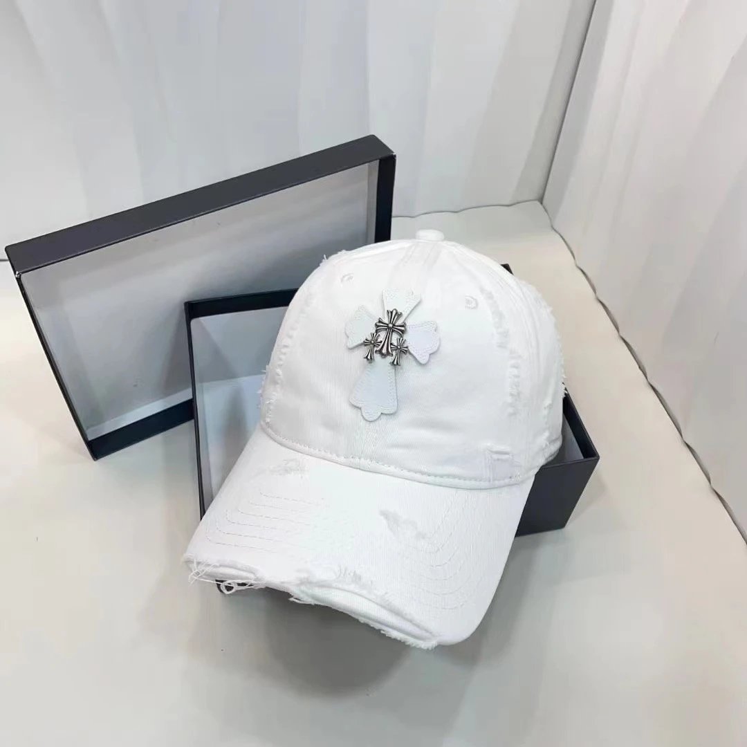 Distressed Baseball Cap with Cross Embroidery Beige White Black Gray Pink Casual Hat